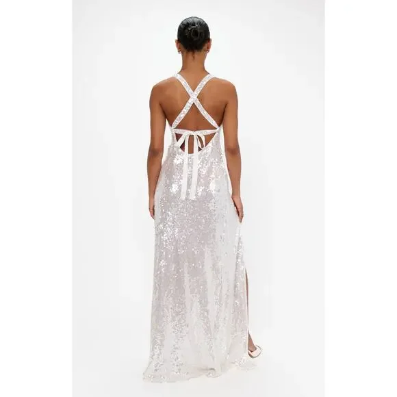 Show Me Your Mumu Anderson Maxi Dress Ivory Shimmery Sequins S NWT